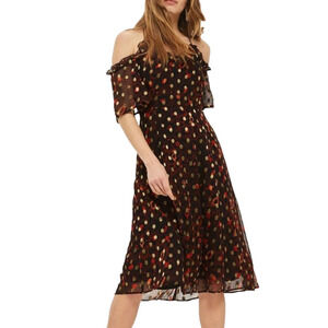 Topshop Leopard Spot Bardot Midi Dress –‎ Size 2 – $100 Retail